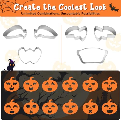 Pumpkin Carving Kit with Stainless Steel Tools, Cookie Cutters, Flameless Candles & Stickers for Halloween