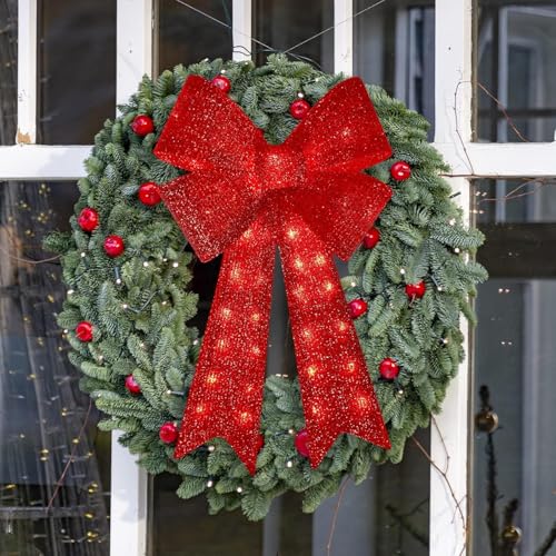 32-Inch 72 LED Christmas Tree Topper Red Bow Decor for Indoor Outdoor Holiday