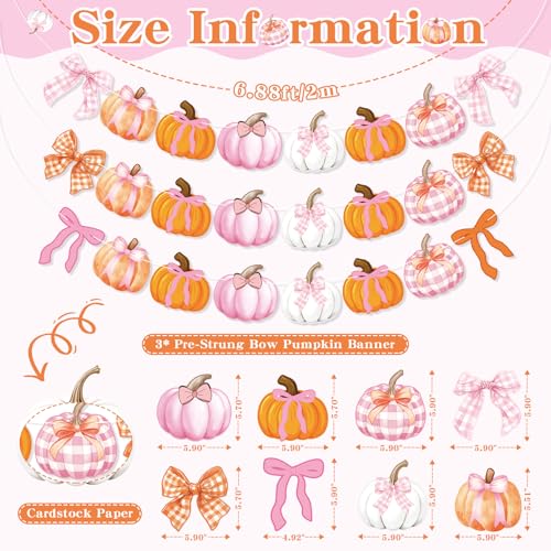 Fall Pumpkin Garland Banner with Bows – Autumn Halloween Thanksgiving Decor