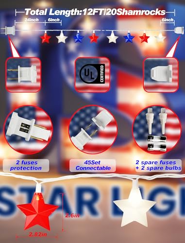 Patriotic Star String Lights - 20 LED Red White Blue Holiday Decor - Variation of Star Lights