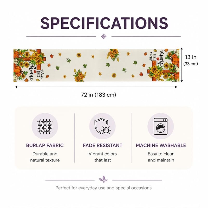 Fall Pumpkin Cross Table Runner 13x72 Inch Autumn Home Decor for Dining