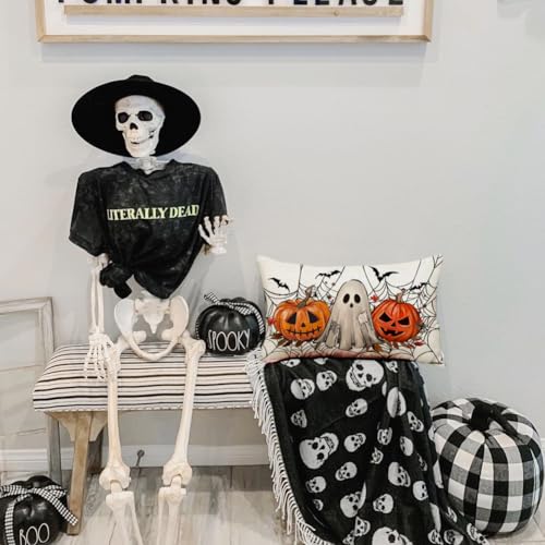 Halloween Pillow Covers 12x20 Ghosts Jack O Lantern Decor White / 20" x 12"