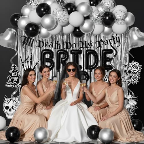 Bride or Die Bachelorette Party Decorations Kit Black & White 100pcs