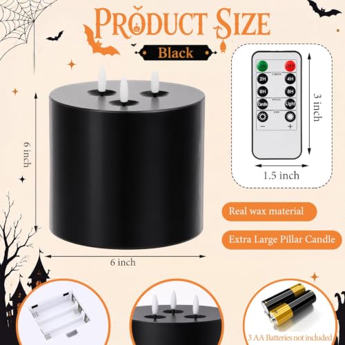Black Flameless Candle 6x6 Inch with Remote Control - Real Wax, Safe & Adjustable