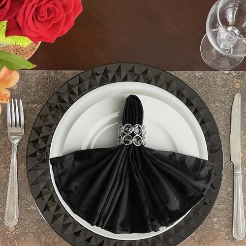 Black Charger Plates 13-Inch Heavy Duty Plastic 6-Pack - Wedding & Holiday Decor