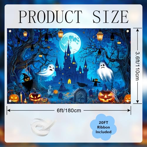 Avezano Halloween Horror Moon Castle Banner 6x3.6ft - Spooky Backdrop for Parties