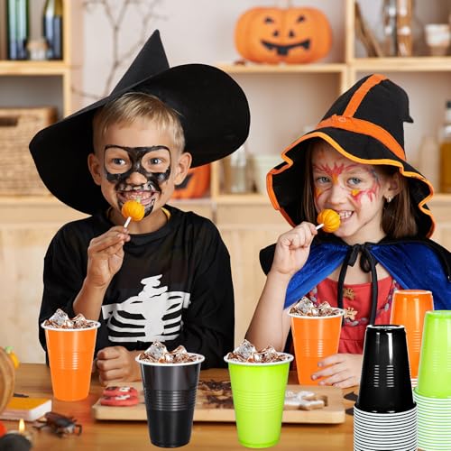 Halloween 16oz Disposable Plastic Cups - Black, Orange, Green, Pack of 150