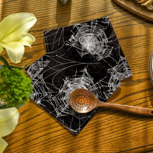 Horaldaily Halloween Cloth Napkins Set of 4 - 18x18 Inches, Black Cobweb Design