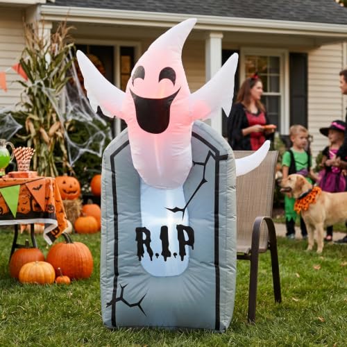 3.5ft Halloween Inflatable Ghost and Tombstone Yard Decoration with LED Lights