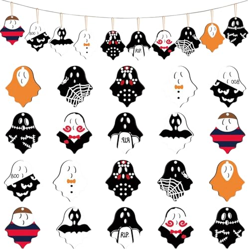 20Pcs Wooden Halloween Ghost Ornaments for Indoor Outdoor Tree Decorations