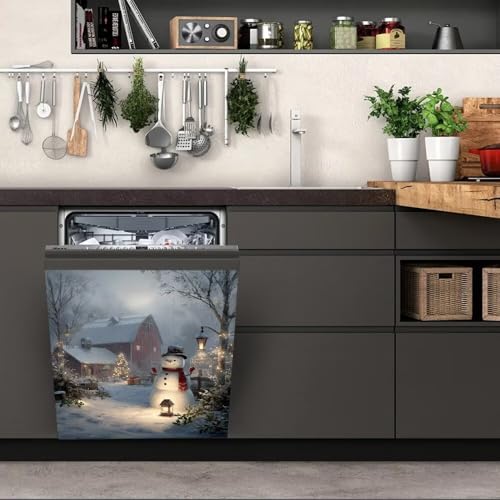 Farmhouse Snowman Dishwasher Magnet Cover - Winter Christmas Kitchen Decor, 23x26 inches