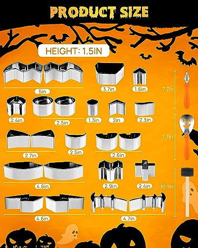 Pumpkin Carving Kit with 23 Stainless Steel Molds & 3 Tools Halloween Decoration Set - Safe & Easy for Kids & Adults