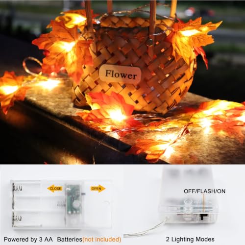 2 Pack Fall Maple Leaf String Lights - 20ft LED Autumn Decorations for Home & Outdoors