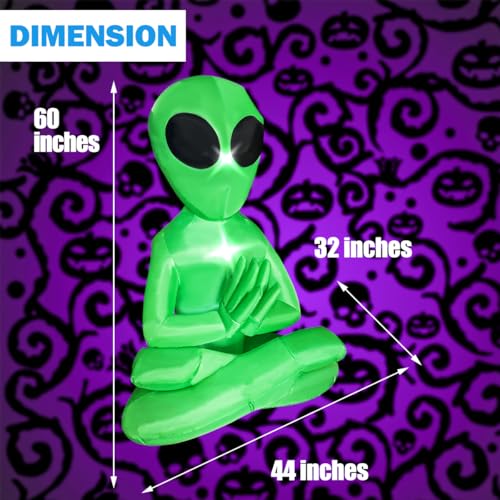 5ft Inflatable Halloween Alien Yard Decor with Lights - Spooky Outdoor Decoration