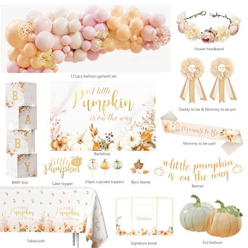 Fall Baby Shower Decorations Set for Girl - Rustic Pumpkin Theme Party Supplies