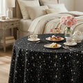 Black Round Tablecloth 60x60 Inch with Star Sequin - Durable Polyester