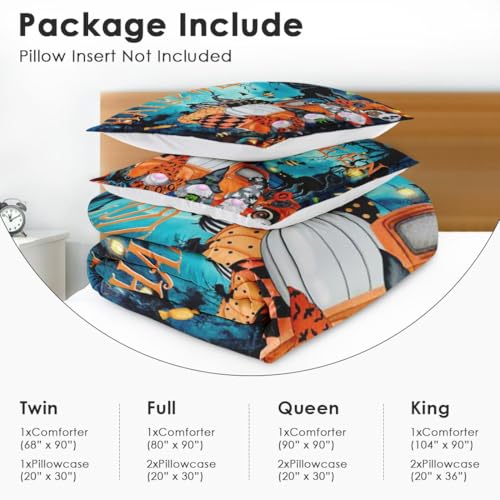 King Comforter Set with Halloween Gnome Pumpkin - 3-Piece Bedroom Decor