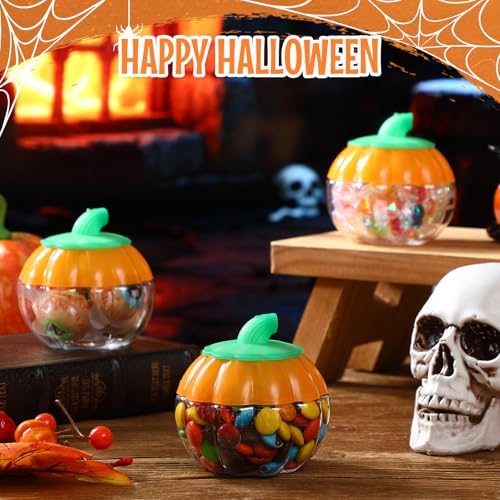 20 Pack Halloween Pumpkin Candy Jars with Lids - Clear Plastic 200ml