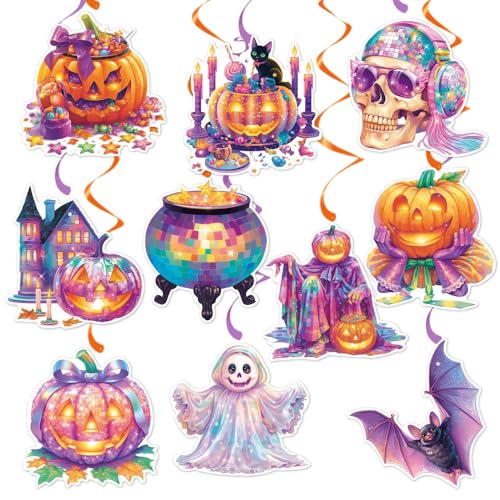 Halloween Hanging Swirls Party Decorations 10 Pack Ceiling Streamers Ghost Pumpkin Bat