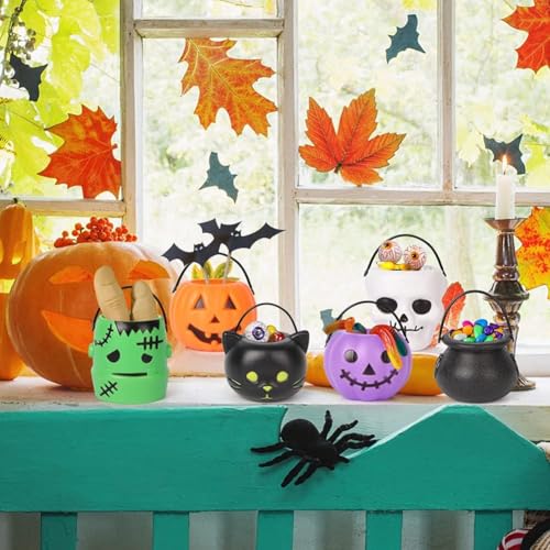 Mini Halloween Candy Buckets Set - 12PCS Cauldron Pumpkin Skull Black Cat
