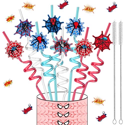 24 Reusable Spider Web Drinking Straws for Kids Party Decorations