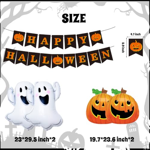 Halloween Banner with Ghost and Pumpkin Balloons - Party Decorations