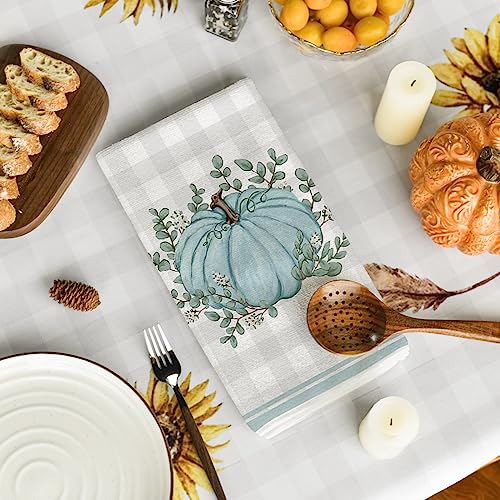 Grey Pumpkin Leaves Fall Kitchen Towels Set of 4 - 18x26 Inches