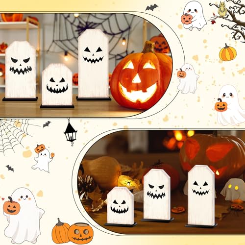 Britimes Ghost Tray Decor Sign 3 Pack White Halloween Wooden Centerpieces