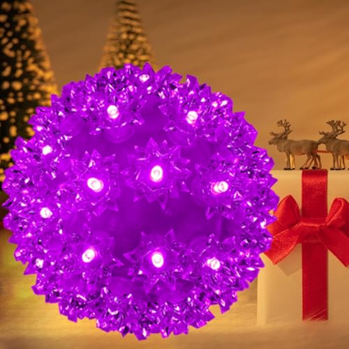 Purple 5.5-Inch Outdoor Hanging LED Sphere Lights - 50 LED Starlight Balls with Green Wire - Christmas & Holiday Decor