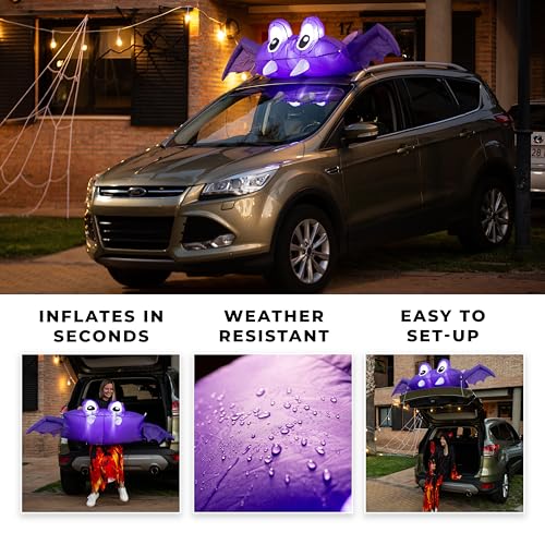 Inflatable Halloween Car Decoration Kit 6 FT Bat with Built-in Lights - Outdoor Yard Lawn Decor - 1 Pack