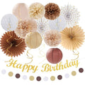 White Brown Champagne Boho Birthday Party Decorations Kit - 21pcs