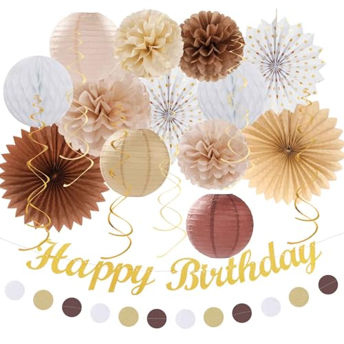 White Brown Champagne Boho Birthday Party Decorations Kit - 21pcs