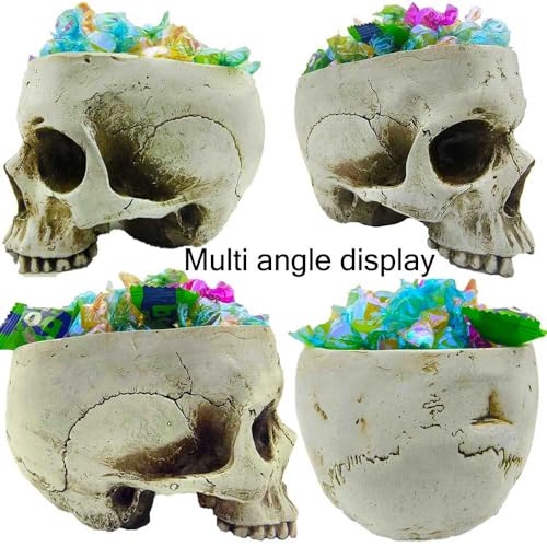 Large Human Skull Candy Dish with Lid - Halloween Skull Decor Sculpture