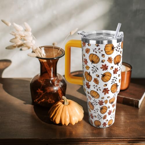 Fall Thanksgiving 40oz Pumpkin Hazelnuts Tumbler with Handle - Orange Variation