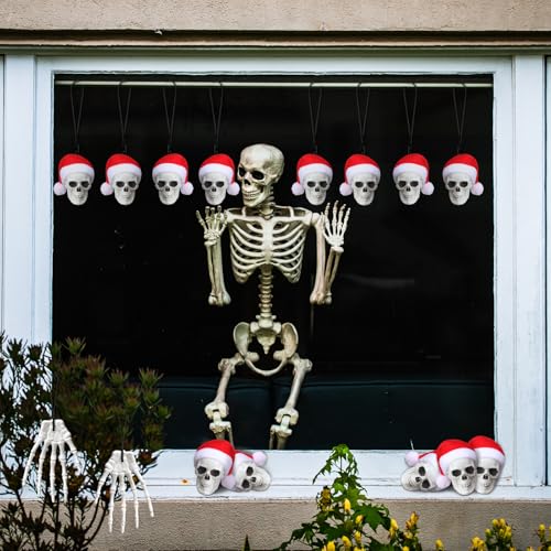 Gothic Skeleton Christmas Ornaments Set - Skull and Hand Decorations, 24 Pieces