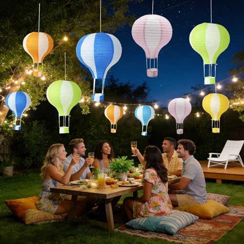 6 Pack Hot Air Balloon Paper Lanterns 12 Inch Hanging Ceiling Decor for Party Events