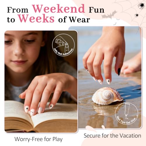 Kids Press On Nails Halloween Spider Web 32 Pack - 16 Sizes Girl Toy