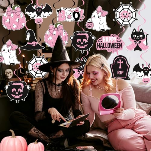 Pink Halloween Hanging Swirl Decorations - 40Pcs Party Ceiling Streamers