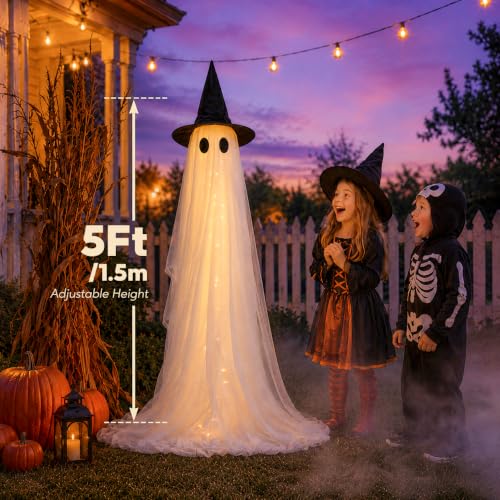2 Pack 5Ft Large Light Up Ghost Decorations - Outdoor Halloween Yard, Porch & Garden