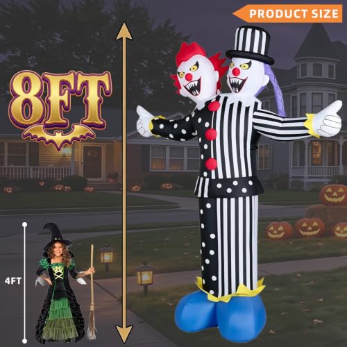 8FT Halloween Inflatable Clown with LED Lights - Outdoor Yard Decor, Black Variation