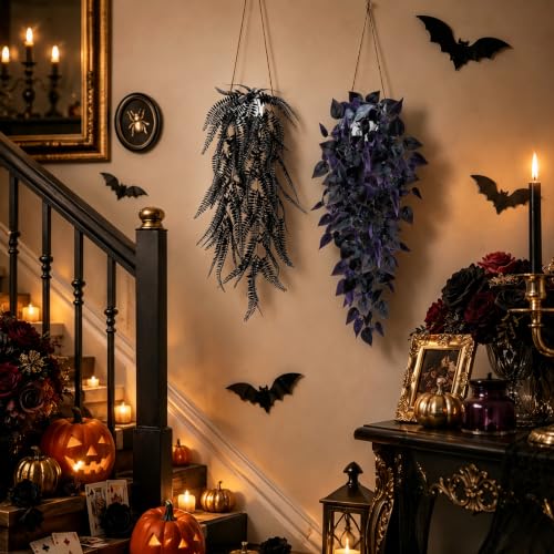 Fake Gothic Plants 4-Pack for Halloween Bathroom & Indoor Decor - White Pot Variation