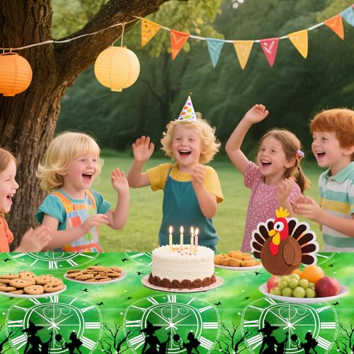 Pink and Green Witch Themed Disposable Tablecloth 54 x 108 Inches - Pack of 4