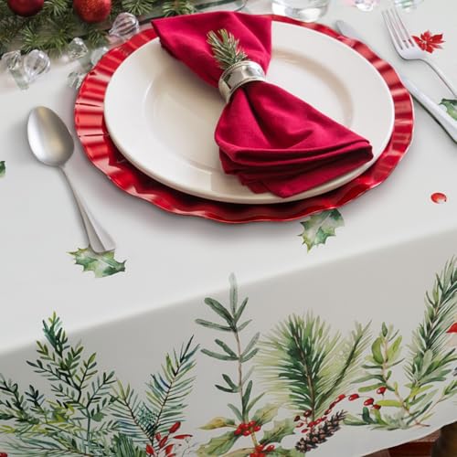 Christmas Tablecloth Rectangle Waterproof Spill-Proof 60 x 102 Inches - Festive Holiday Design