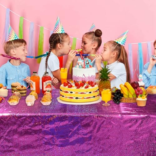 Holographic Pink Glitter Plastic Tablecloth - Purple Pink Variation, 6 Pack, 54x108 Inches