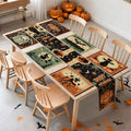 Halloween Placemats with Runner Set - Scary Forest Gothic Bat Skull Design, Washable 12x18 Inches