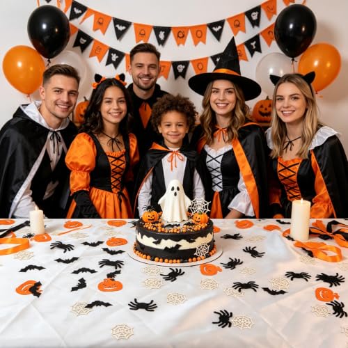 Halloween Confetti 200pcs Table Scatter Decorations for Party, Pumpkin Bat Spider Web Design