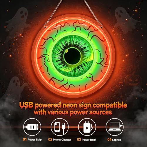 Eyeball Neon Sign Halloween Decorations Dimmable Wall Light - Red & Green Variation
