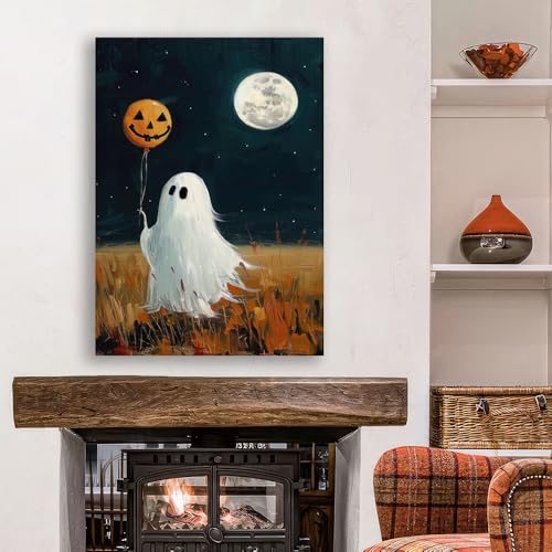 Halloween Ghost Canvas Wall Art - Moon Walk Variation 32x24 Inches