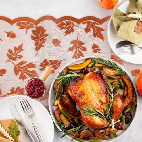 Thanksgiving Fall Table Runner with 4 Placemats - Lace Autumn Decor 72 Inch D