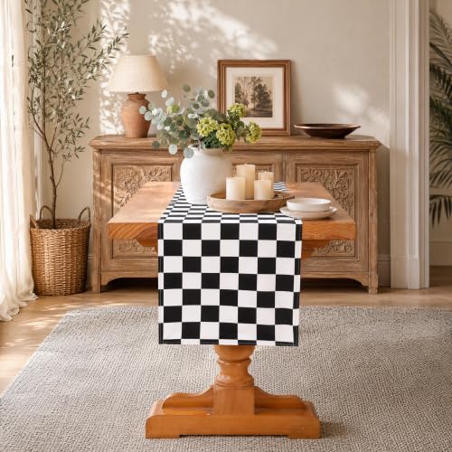Black and White Halloween Gingham Table Runner - 13 x 72 Inch - QueenDream